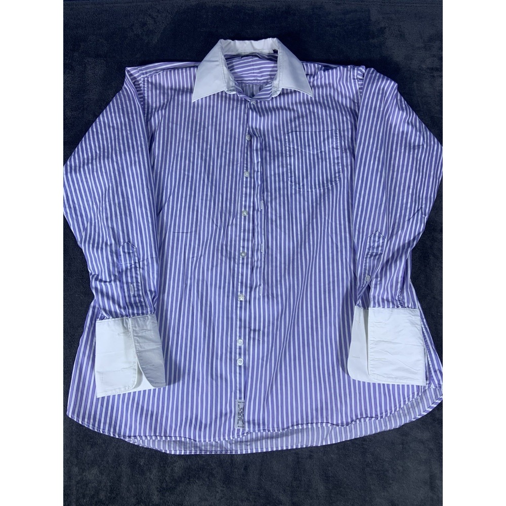 Vtg Burberry London Blue And White Striped Button Up Shirt Men's Size 16 1/2-35